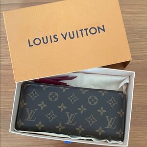 Authentic Louis Vuitton Adele Long Monogram Wallet - Fuschia and Brown